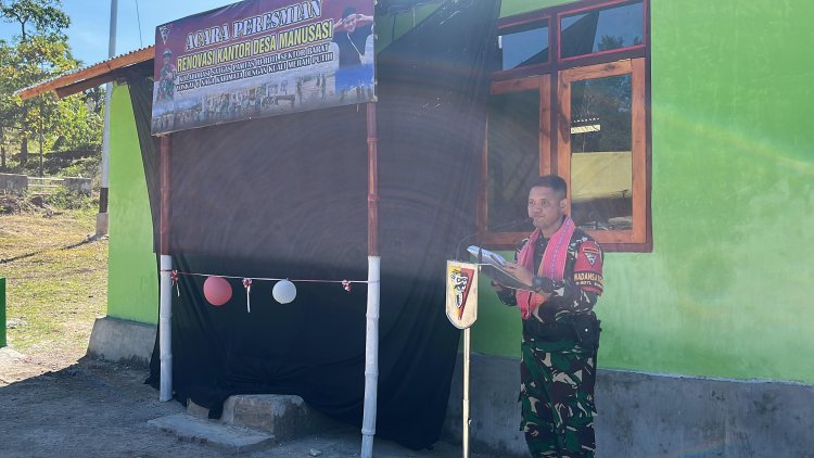 Satgas Yonkav 6/Naga Karimata Resmikan Hasil Renovasi Kantor Desa