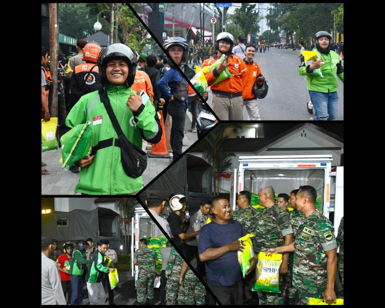 Kodam I/BB Bagikan 500 Sak Beras ke Ojol Medan Saat Unras
