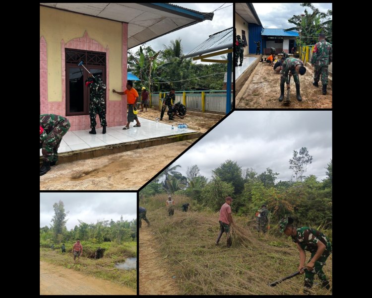 Karya Bhakti Satgas Yonif 123/Rajawali di Kampung Hafoe Mappi