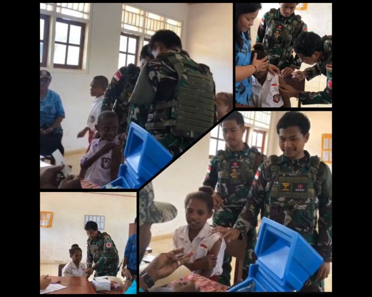 Satgas Yonif 763/SBA dan Posyandu Kumurkek Gelar Imunisasi Anak di Kampung Bori