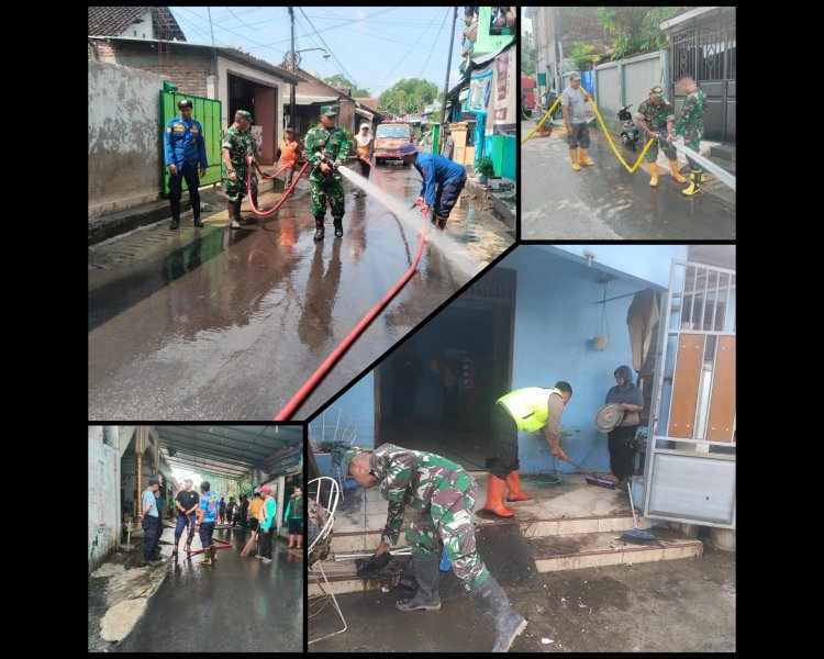 Danramil Serengan Pimpin Kerja Bakti Pasca Banjir di Joyotakan Surakarta