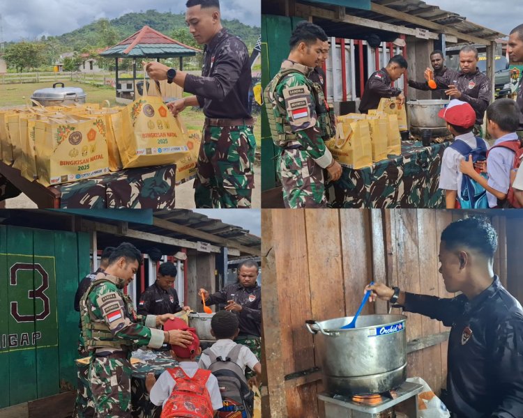 Satgas Yonif 763/SBA Berbagi Gizi untuk Anak Fef